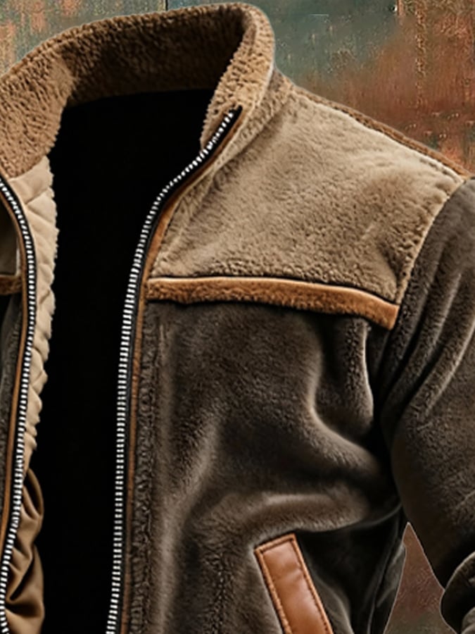 Natan | Ciepła aksamitna kurtka skórzana z polarowym wykończeniem