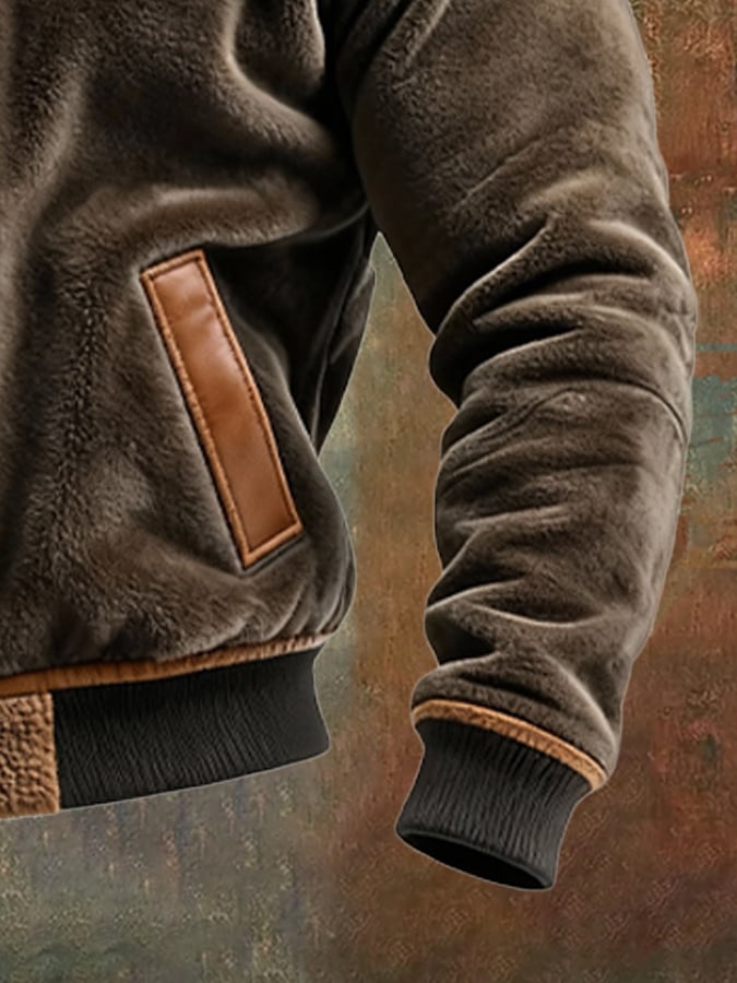 Natan | Ciepła aksamitna kurtka skórzana z polarowym wykończeniem