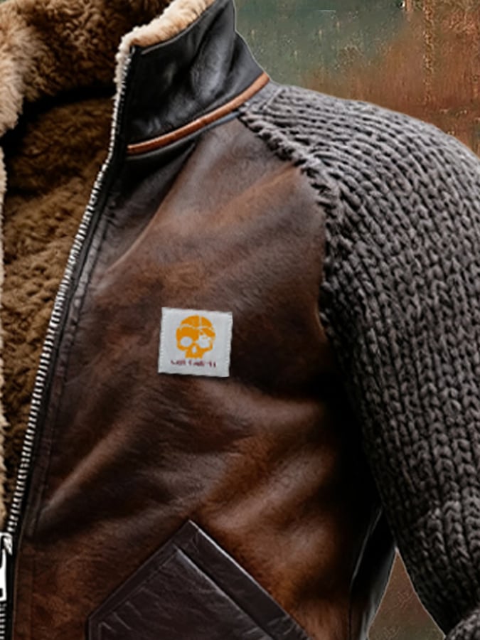 Alan | Skórzana i dzianinowa kurtka z ciepłym futrem Sherpa