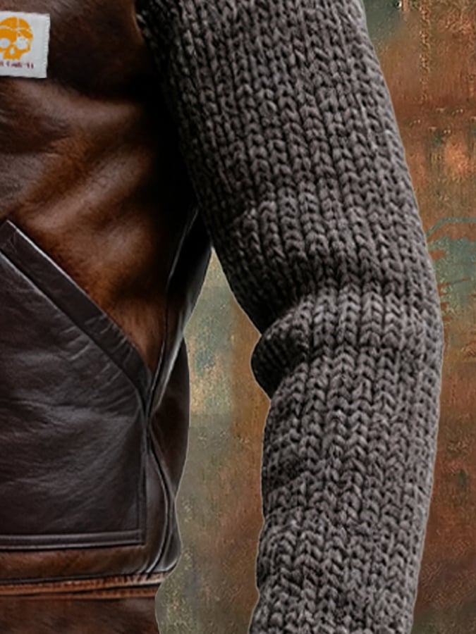 Alan | Skórzana i dzianinowa kurtka z ciepłym futrem Sherpa